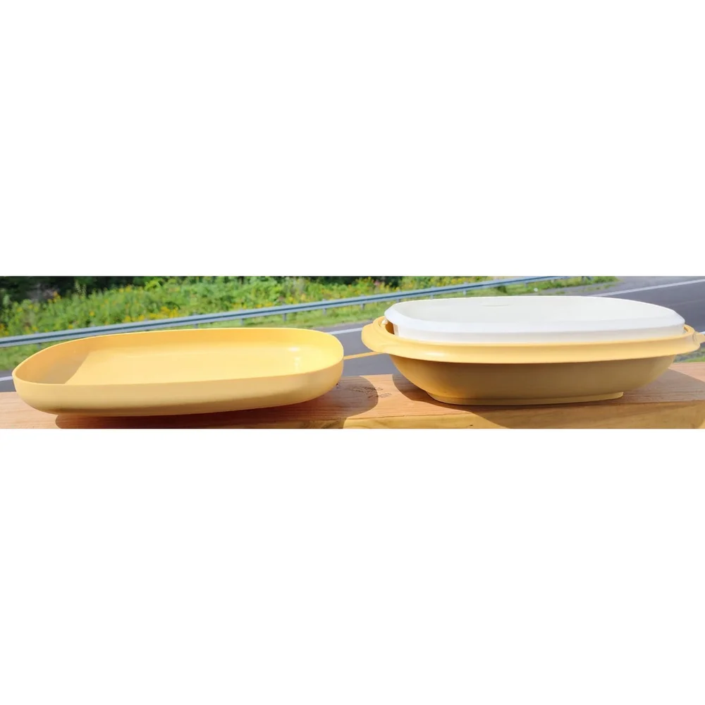 Vintage Yellow‎ Gold 3 pc Tupperware Microwave Steamer Serving Dish 1273